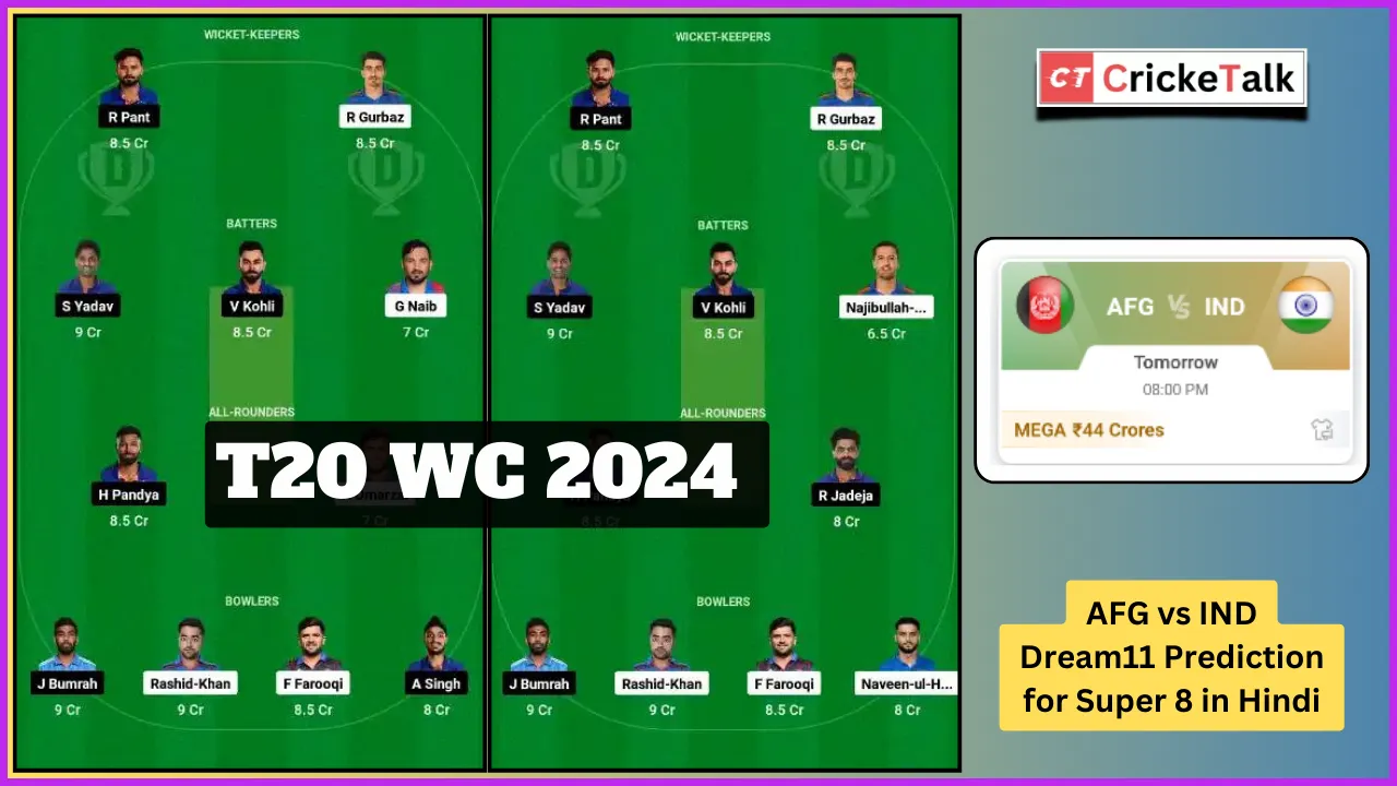 AFG vs IND Dream11 Prediction for Super 8: पिच रिपोर्ट, प्लेइंग इलेवन, फैंटसी टिप्स, Key Picks, Dream11 Team