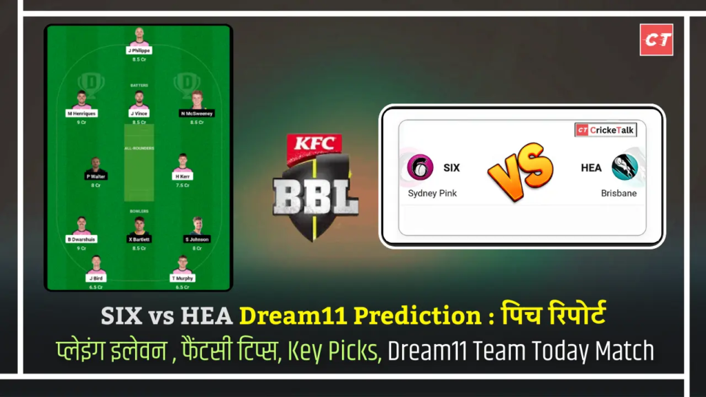 SIX vs HEA Dream11 Prediction पिच रिपोर्ट